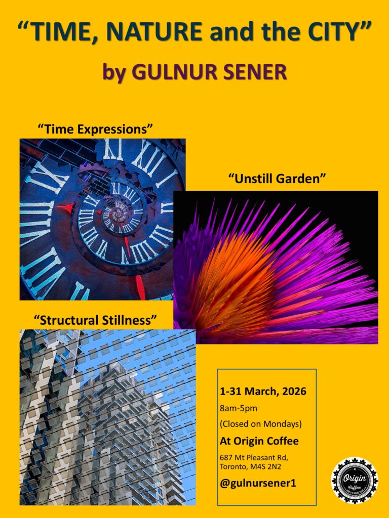 Time, Nature and the City — exhibition artwork by Gulnur Şener, At Origin Coffee gallery, Toronto, March 2026