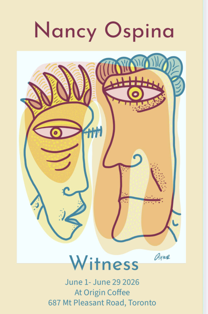 Witness — exhibition artwork by Nancy Ospine, At Origin Coffee art gallery, Toronto, June 2026